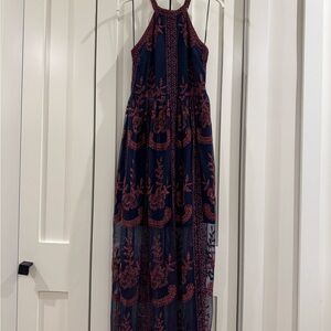 Altar’d State Navy and Burgundy Lace Dress